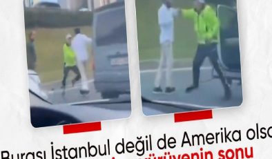 İstanbul trafiğinde tehlikeli anlar: Araç şoförü polisin üzerine yürüdü